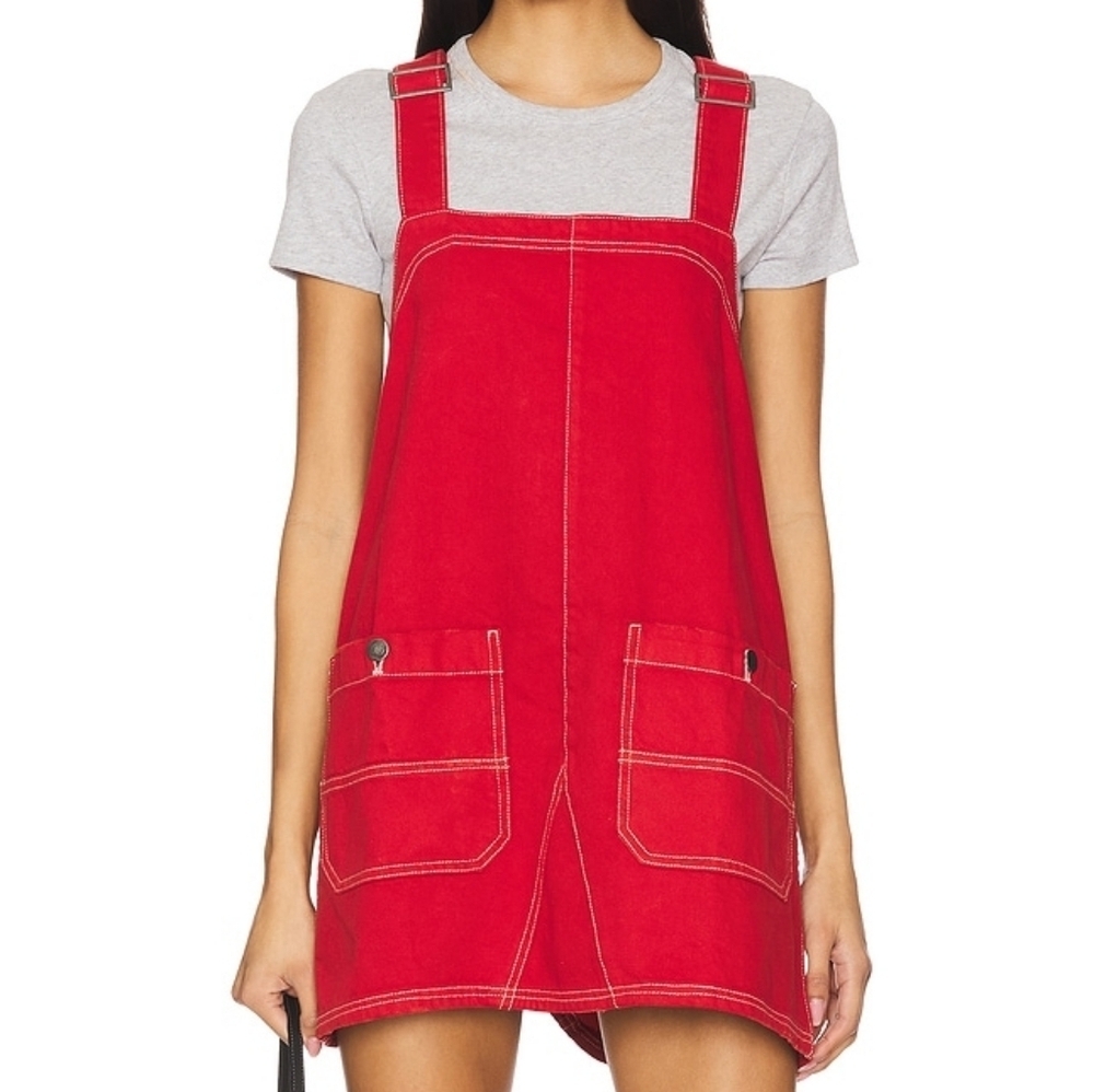 Free People We The Free Women's Overall Mini Dress Red Size Medium Heart Eyes